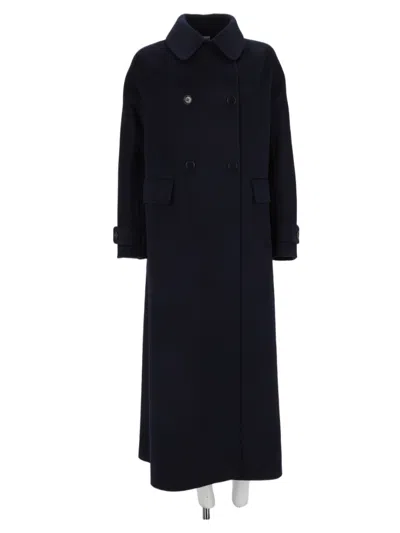 Aspesi Blue Long Double-breasted Wool Coat In Black