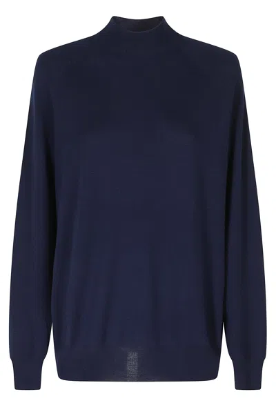 Aspesi Blue Mod 3375 Relaxed-fit High-neck Merino Wool Sweater In Purple