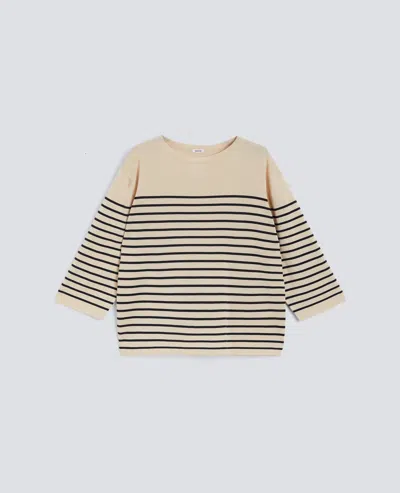 Aspesi Boat Neck Sweater In Pure Striped Cotton Yarn In Brown