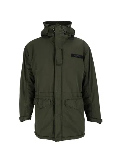 Aspesi Boom Winter Hooded Logo-patch Coat In Green