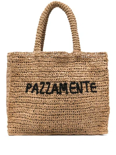 Aspesi Borsa Shopping In Rafia Con Scritta Ricamata