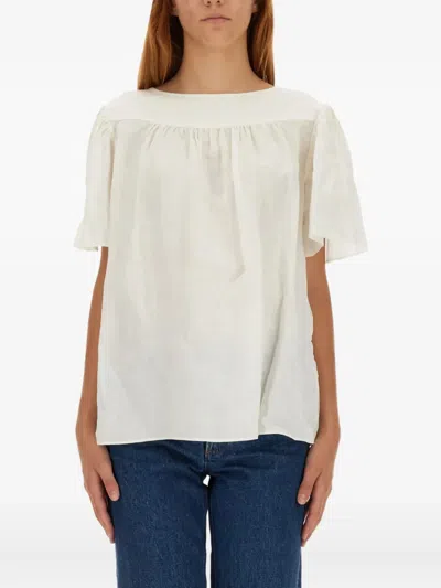 Aspesi Bow-detailed Flared-sleeve Top In White
