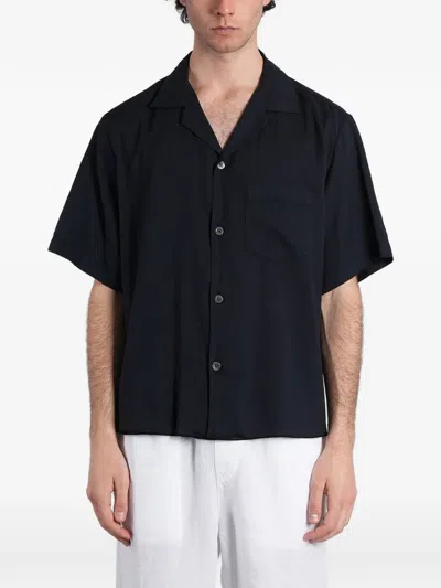Aspesi Bowling Short-sleeve Camp-collar Shirt In Black