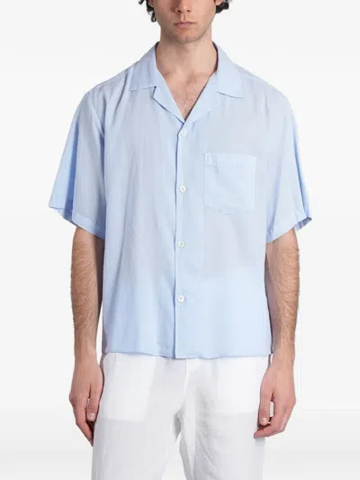 Aspesi Bowling Short-sleeve Camp-collar Shirt In Blue