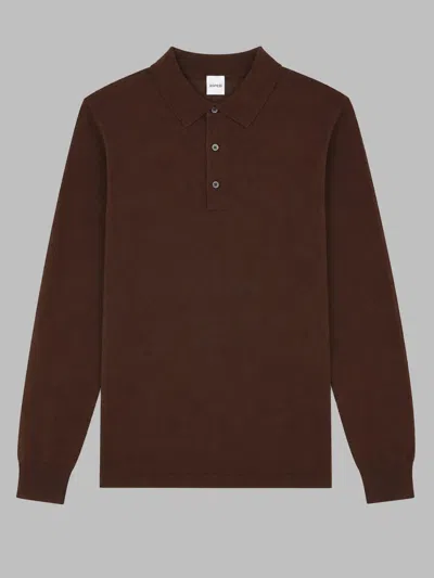 Aspesi Long Sleeve Polo Shirt Regular Fit In Brown