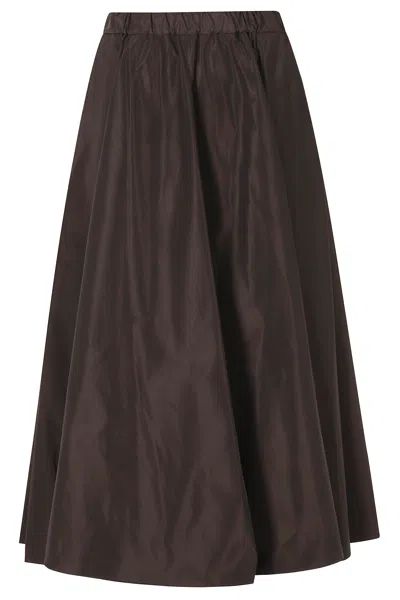 Aspesi Brown Mia Gathered Elastic Waistband Flared Midi Skirt