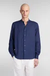 Aspesi Bruce Shirt In Blue Linen In Blue
