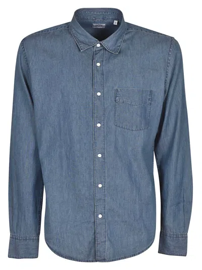 Aspesi Button-down Cotton Shirt With Chest Pocket In Blue