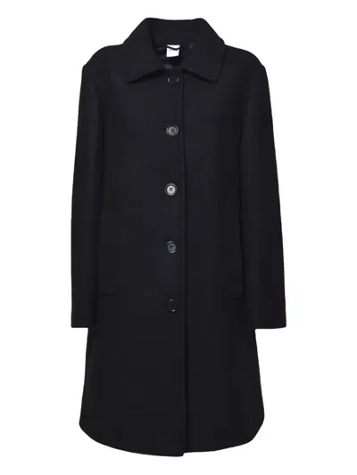 Aspesi 5 Button Straight Coat In Black