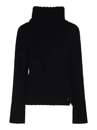 Aspesi Button Embellished Roll Neck Knit Pullover In Black