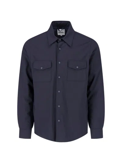 Aspesi Blue Pointed Collar Virgin Wool-blend Shirt