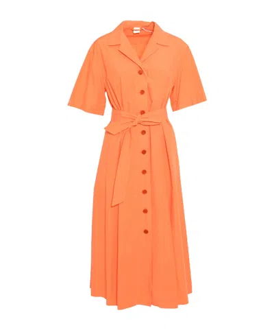 Aspesi Button Short Sleeve Dress In Orange