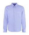 Aspesi Linen Shirt With Long Sleeves And Mandarin Collar In Blue