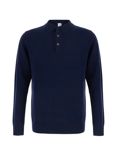Aspesi Button-down Polo Sweater In Blue