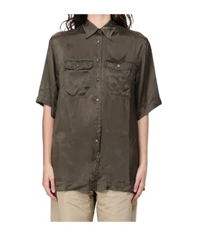 Aspesi Button-down Short-sleeved Shirt In Black