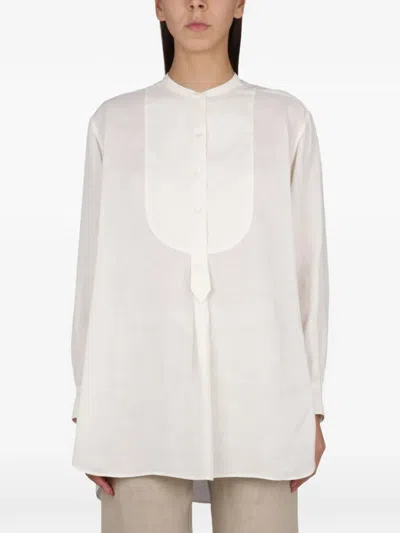 Aspesi Loose Fit Lightweight Mandarin Collar Tunic Shirt In Beige