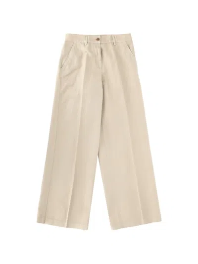 Aspesi Tailored Cotton Linen Trousers Belt Loops In Neutral