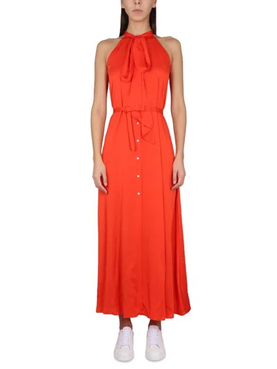 Aspesi Button-fastening Belted Maxi Dress In Orange