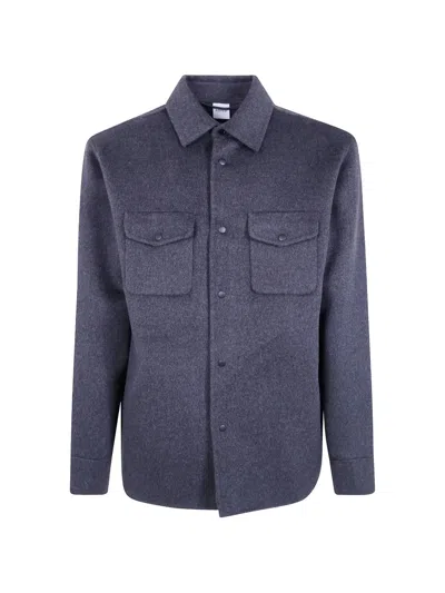 Aspesi Button-flap Wool Shirt In Blue