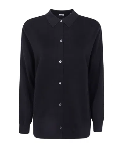 Aspesi Button-front Long-sleeve Knit Top In Black