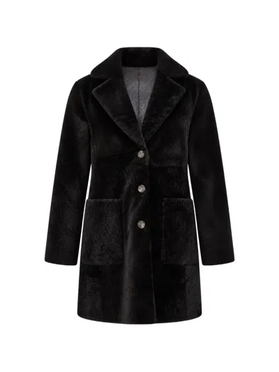 Aspesi Button-up Shearling Coat In Blue