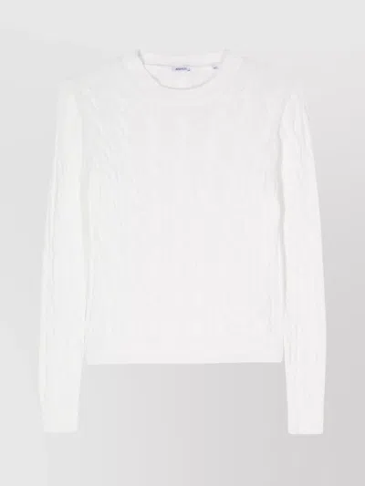 Aspesi Cable Knit Crew Neck Long Sleeve Sweater In White