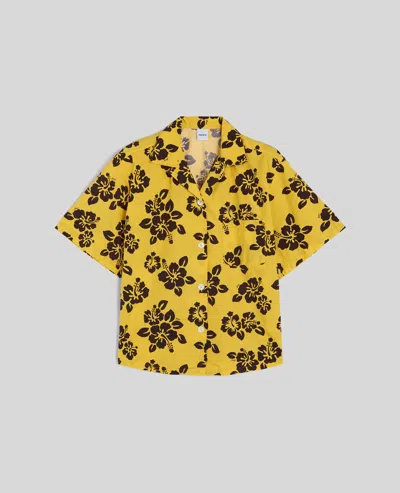 Aspesi Camicia Bowling Stampa Hibiscus - Fiore Giallo