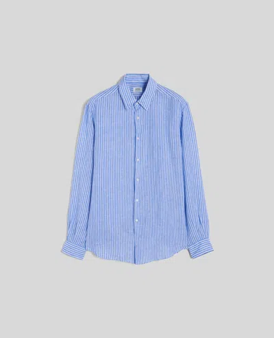 ASPESI CAMICIA COMMA IN LINO A RIGHE - RIGA BLU