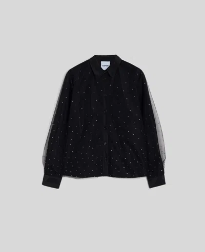 Aspesi Camicia Halia Con Tulle E Swarovski - Nero