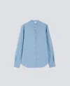 Aspesi Camicia In Chambray Cotone Giapponese Con Collo Alla Coreana In Blue