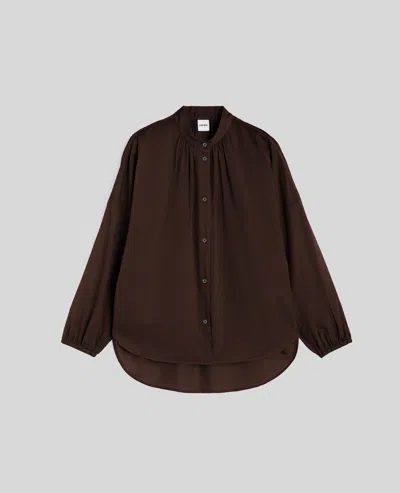 Aspesi Camicia In Cotone Con Collo Alla Coreana - Marrone