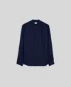 Aspesi Camicia In Lino Collo Alla Coreana - Blu In Blu