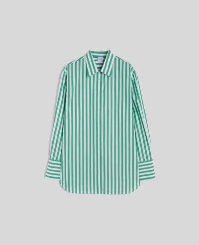 Aspesi Camicia In Popeline A Righe Verticali - Riga Verde