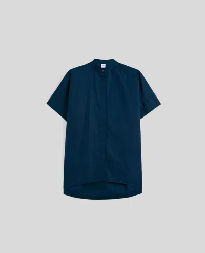 Aspesi Camicia In Popeline Con Collo Alla Coreana - Navy