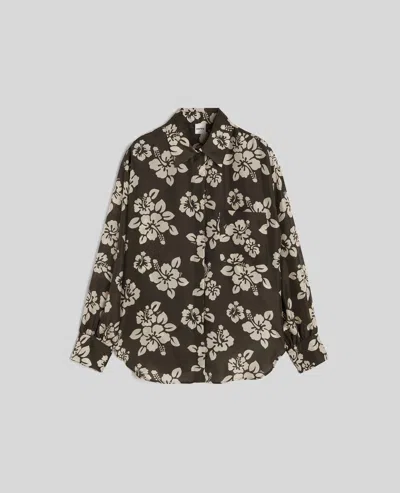 Aspesi Camicia In Seta Habotai Con Stampa Hibiscus - Militare