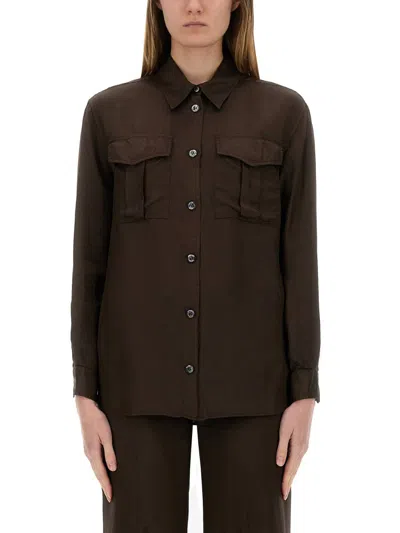 Aspesi Brown Relaxed-fit Shirt With Classic Collar In Multi