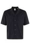 Aspesi Short-sleeved Cotton Knit Shirt With Pointed Collar In Navy