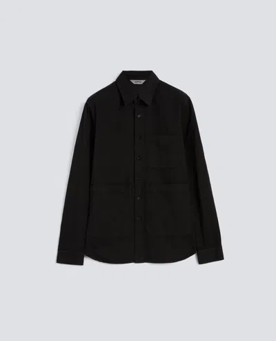 Aspesi Camicia Utility In Gabardina Di Cotone-lino - Nero In Black