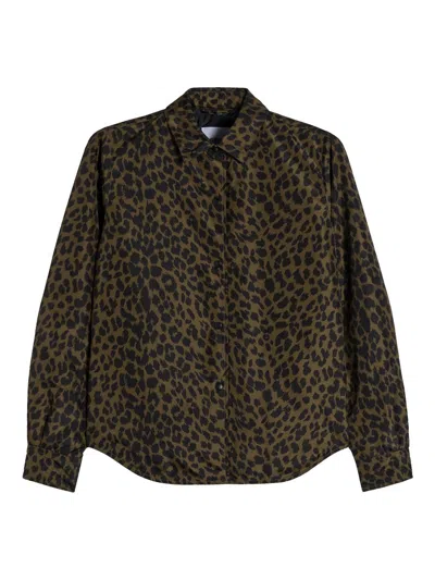 Aspesi Long Sleeve Collared Animal Print Shirt In Brown