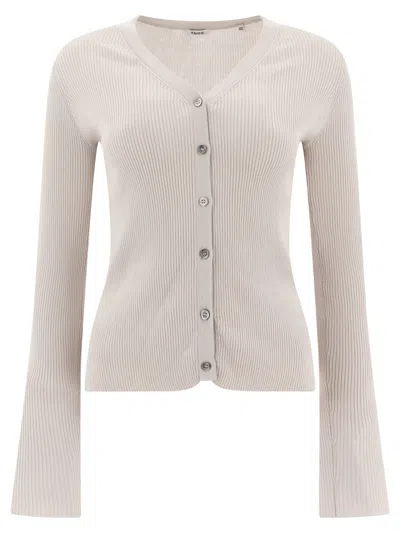 Aspesi Cardigan In Cotone Con Scollo A V Knitwear White In Beige