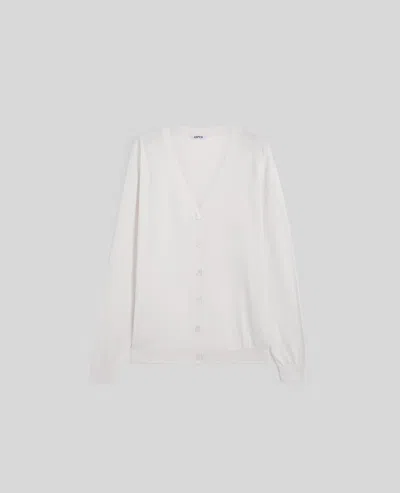 Aspesi Cardigan In Maglia Di Misto Cotone, Seta E Lino - Bianco