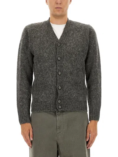 Aspesi Textured Wool Cardigan With V-neckline And Button Closure In Gray