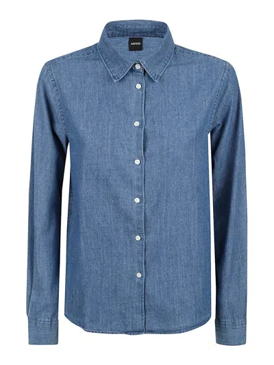 Aspesi Denim Slim Solid Shirt In Blue