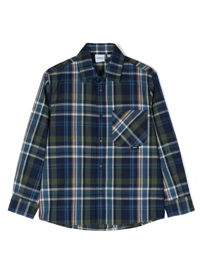 Aspesi Kids' Checked Cotton Shirt In Blue