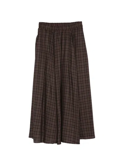 Aspesi Checked Flared Midi Skirt In Brown