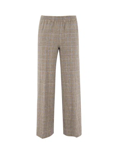 Aspesi Checkered Trousers With Canvas Weave In Brown
