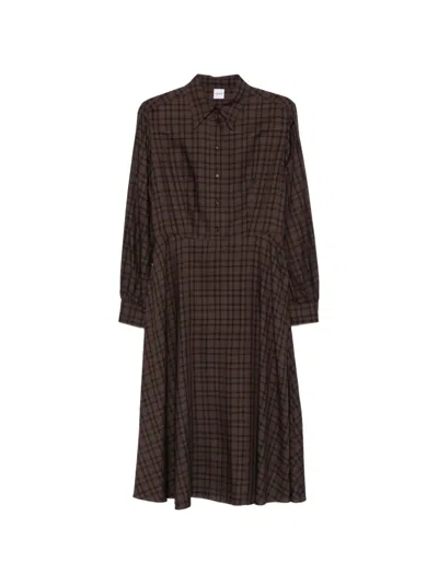Aspesi Check-pattern Button-up Dress In Brown