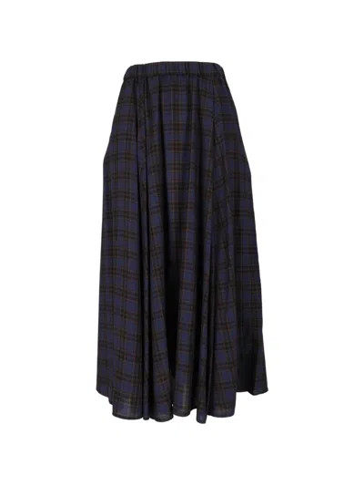Aspesi Check-pattern Flared Midi Skirt In Blue