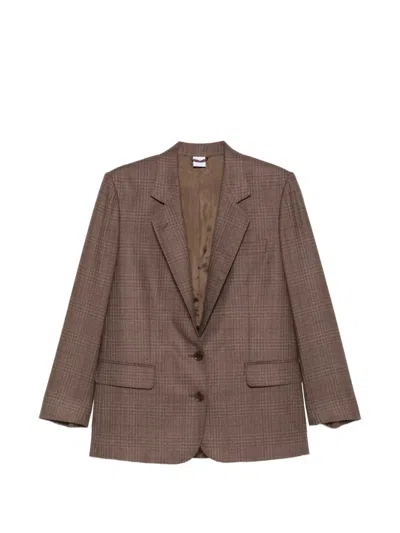 Aspesi Check-pattern Notched-lapel Blazer In Brown
