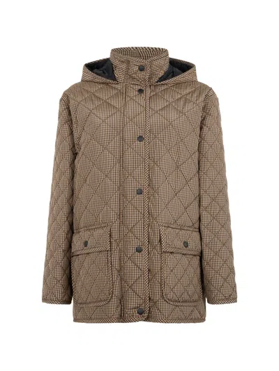 Aspesi Check-pattern Quilted Jacket In Brown